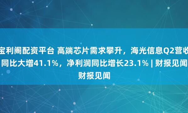宝利阁配资平台 高端芯片需求攀升，海光信息Q2营收同比大增41.1%，净利润同比增长23.1% | 财报见闻
